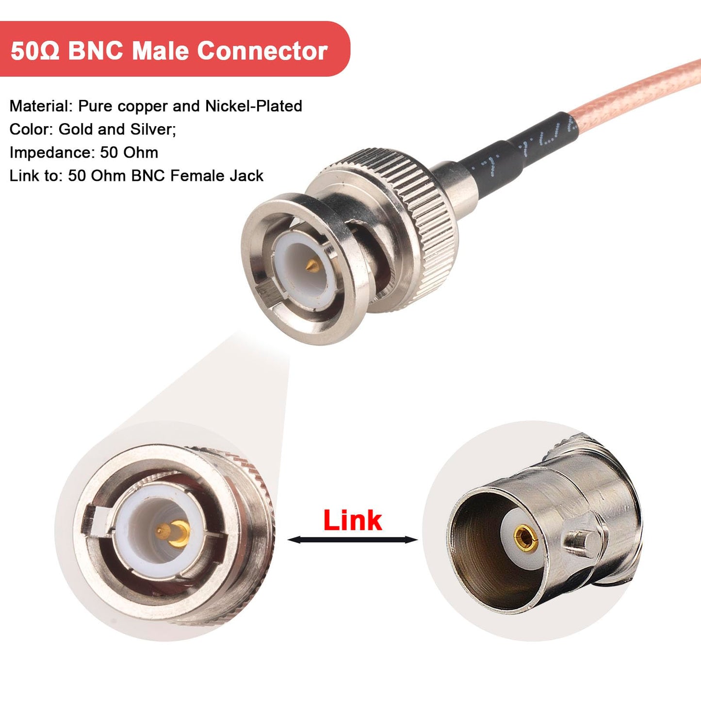 YILIANDUO BNC Male to Dual 2-Pin Test Leads RG316 50Ohm Male Pigtail 7