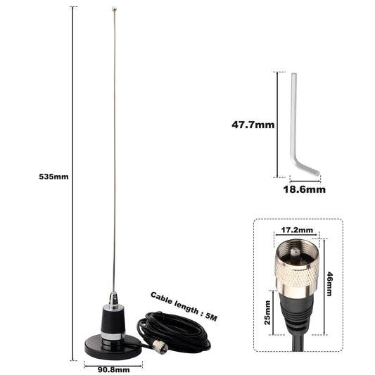 YILIANDUO Dual Band VHF UHF Mobile Antenna 144/430MHz NMO Magnetic Base PL-259 UHF Male Connector 5M RG58 Cable for Ham Radio Car Truck Transceiver
