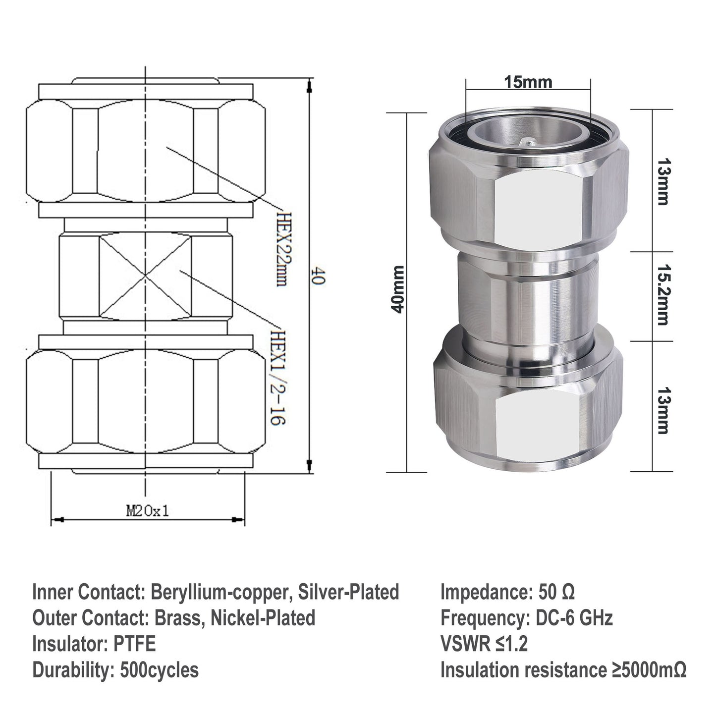 YILAINDUO 4.3/10 Mini DIN Connector Coaxial Mini DIN Male Female Adapter 4.3-10 Connector Adapter for Distributed Antenna System (DAS) Base Stations Wireless Infrastructure
