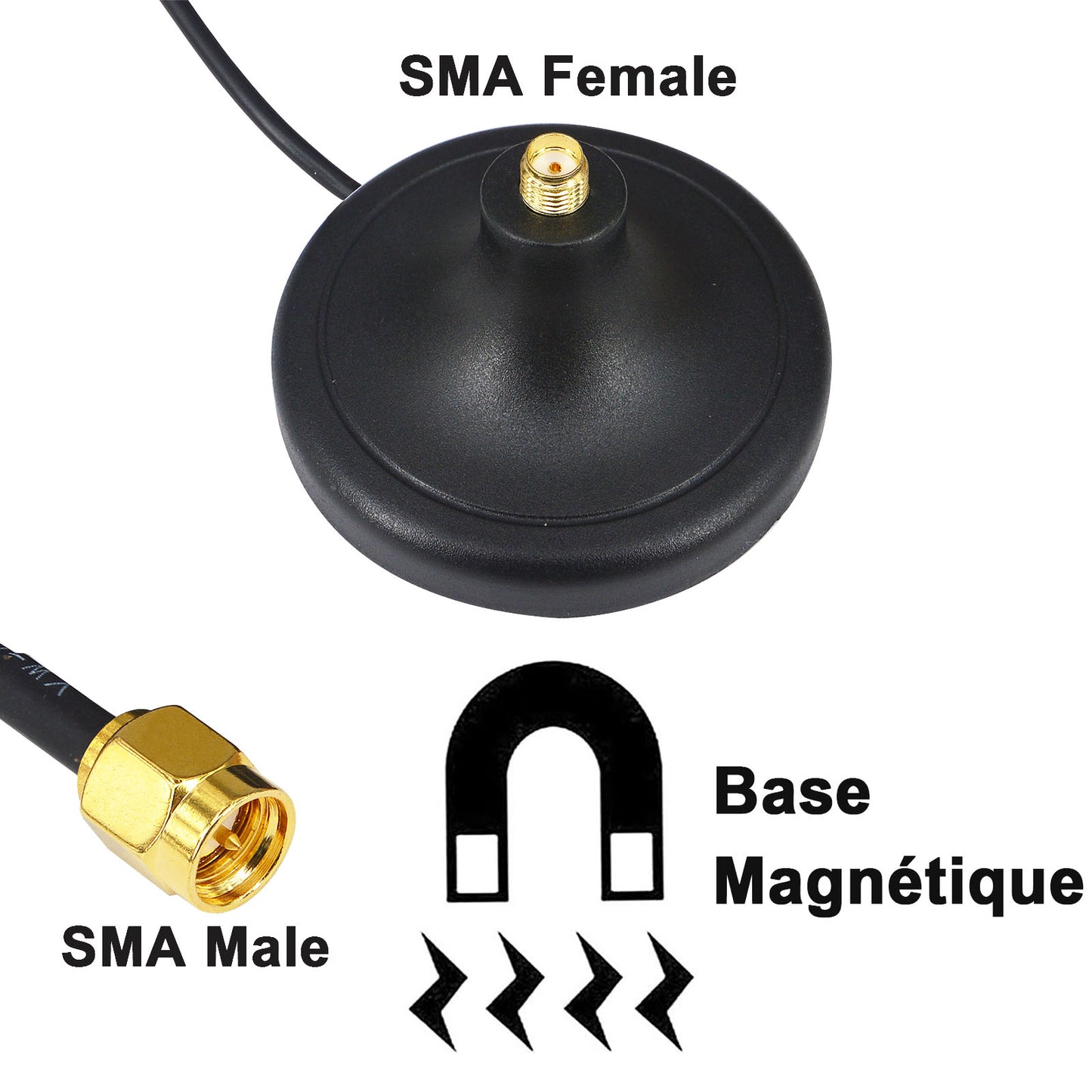 YILIANDUO 2.4G WiFi Antenna Magnet Base with SMA Male Plug GSM Antenna 3G Magnetic Stand RG174 3M Cable