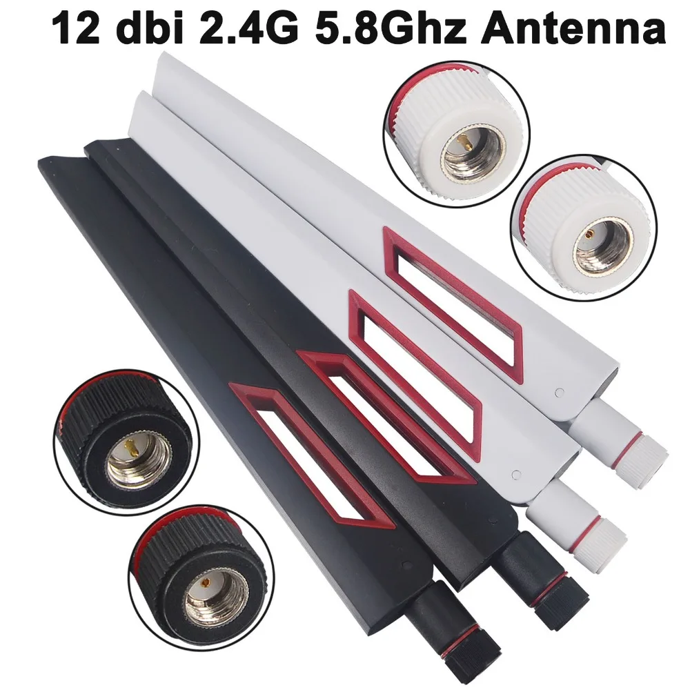 12 dBi Dual Band WiFi Antenna 2.4G 5G 5.8GHz SMA Male/ RP-SMA Male Universal Antenna Amplifier WLAN Router Signal Booster Pack of 2