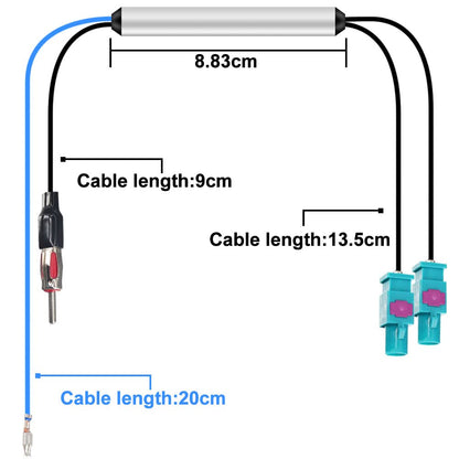 YILIANDUO Fakra Z to DIN ISO Car Radio Antenna Adapter - Dual Fakra splitter with amplifier - 4