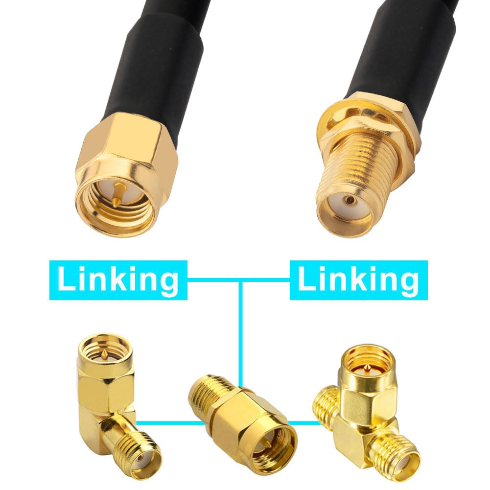 YILIANDUO SMA Male to Female RG58 Cable 5M + 3 SMA Adapter Kit 3