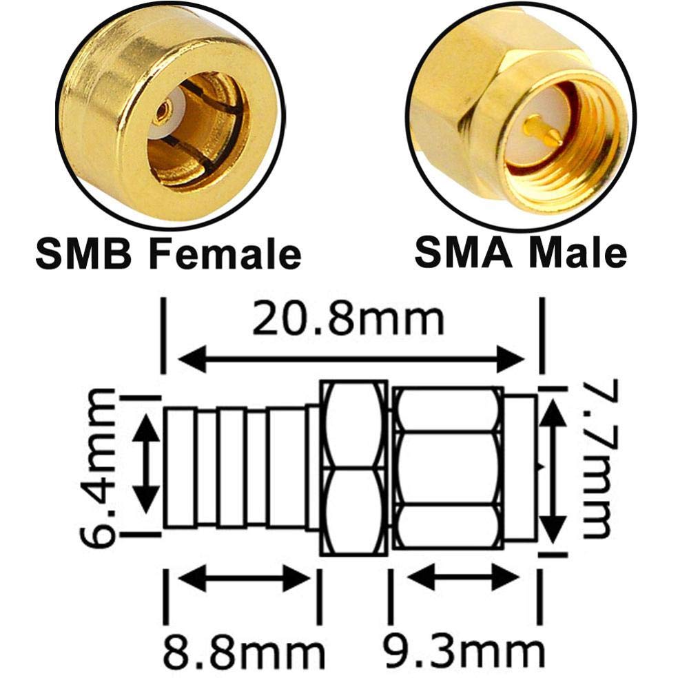 YILIANDUO SMB Male to Female RG174 DAB Cable 3M + 4 SMA-SMB Adapter Kit 5