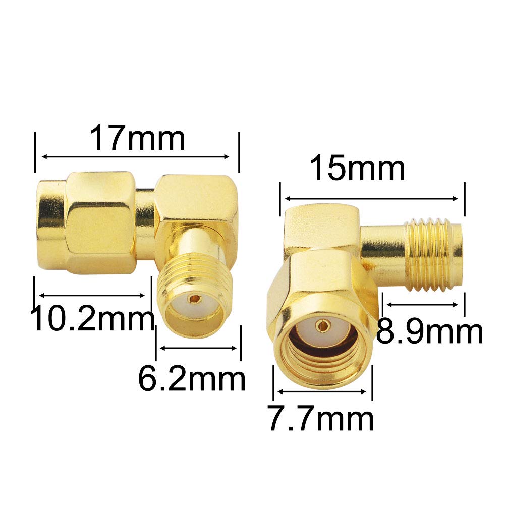 YILIANDUO RP-SMA Male to SMA Female Right-Angle Adapter, 2-Pack - product image 2