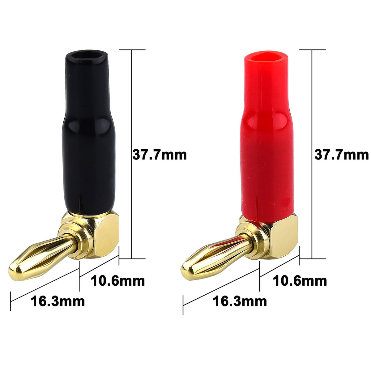 YILIANDUO 90 Degree 4mm Banana Plugs 24K Gold, Pack of 10 3
