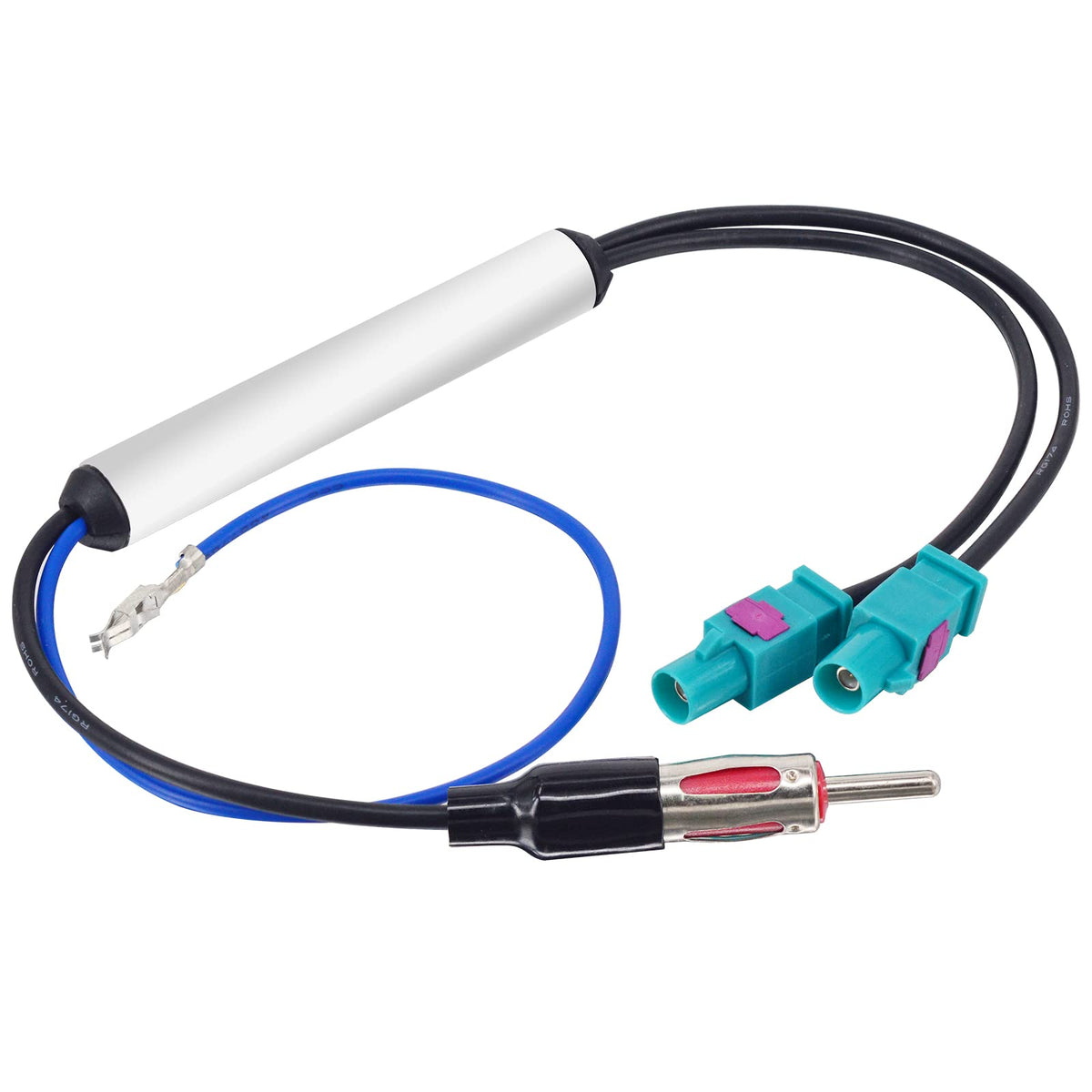 YILIANDUO Fakra Z to DIN ISO Car Radio Antenna Adapter - Dual Fakra splitter with amplifier - 1