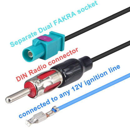 YILIANDUO Fakra Z to DIN ISO Car Radio Antenna Adapter - Dual Fakra splitter with amplifier - 2