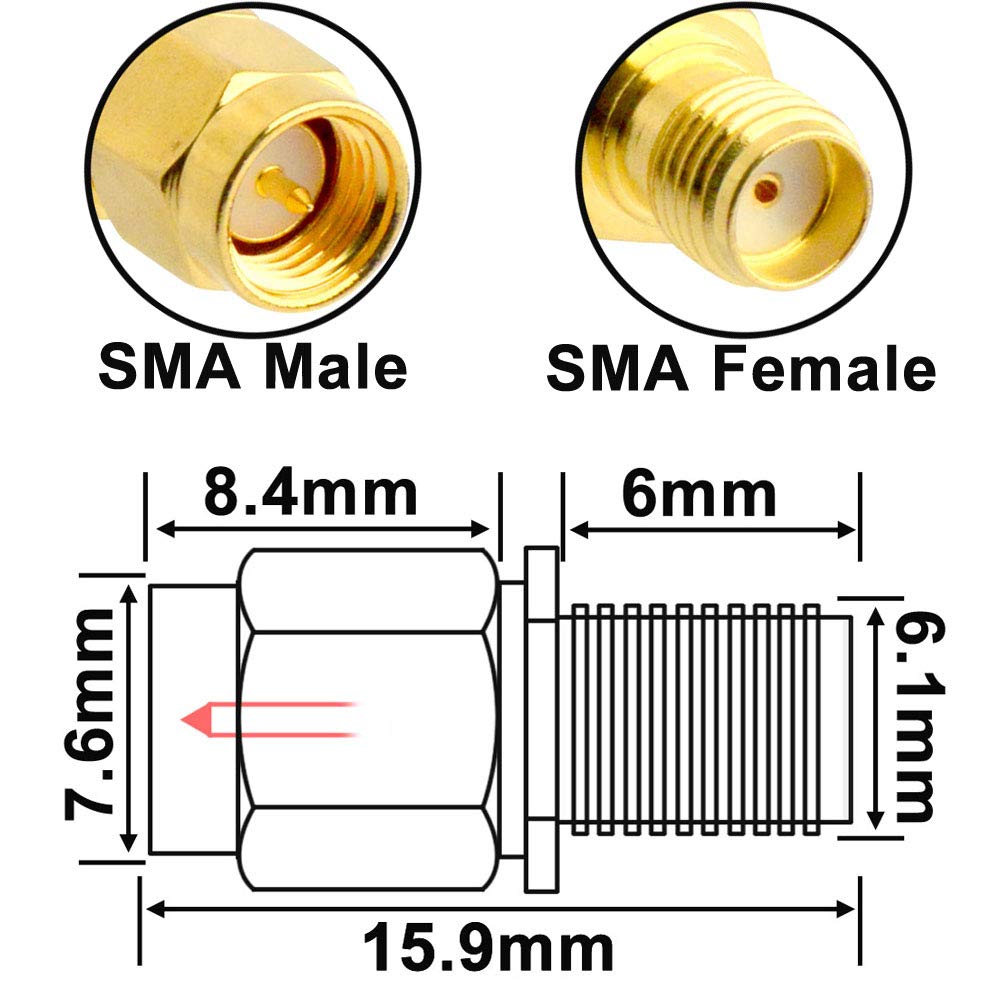 YILIANDUO SMA Male to Female RG58 Cable 5M + 3 SMA Adapter Kit 6