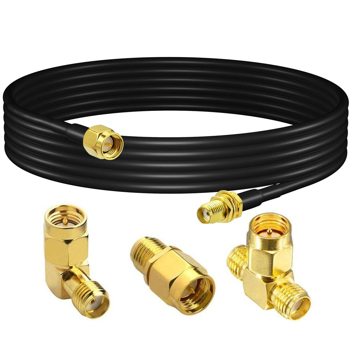 YILIANDUO SMA Male to Female RG58 Cable 5M + 3 SMA Adapter Kit 1