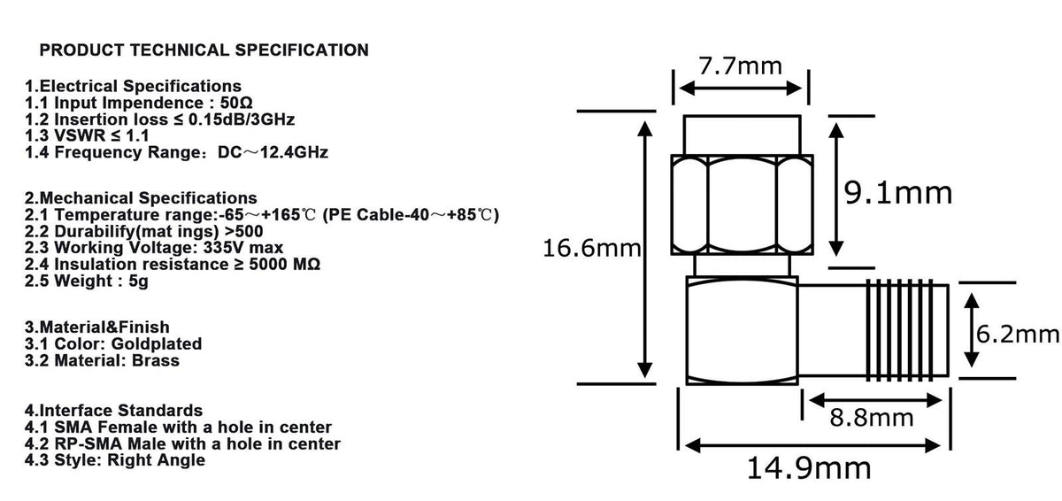 YILIANDUO RP-SMA Male to SMA Female Right-Angle Adapter, 2-Pack - product image 3