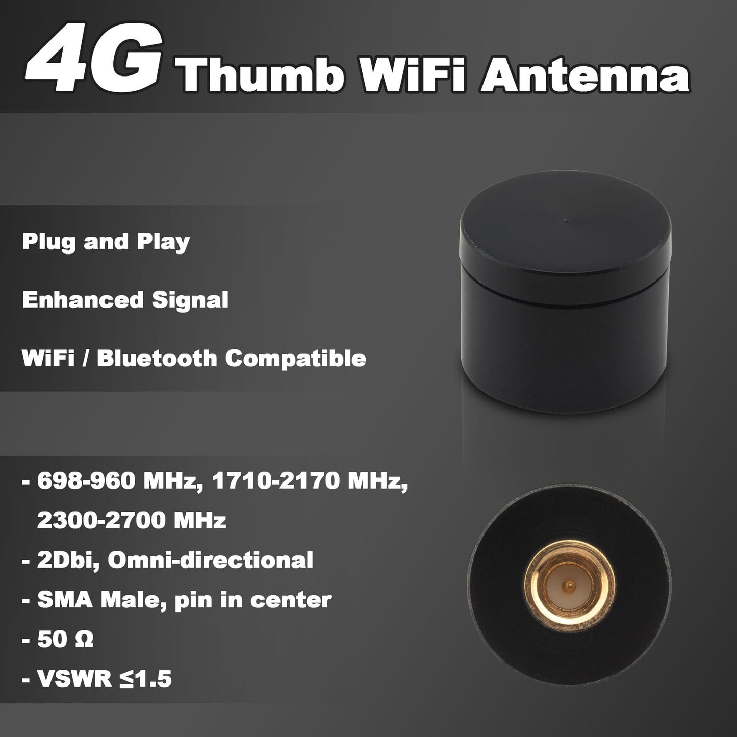 YILIANDUO 4G LTE MIMO Antenna Mini Thumb SMA Male, 2 Pack 2