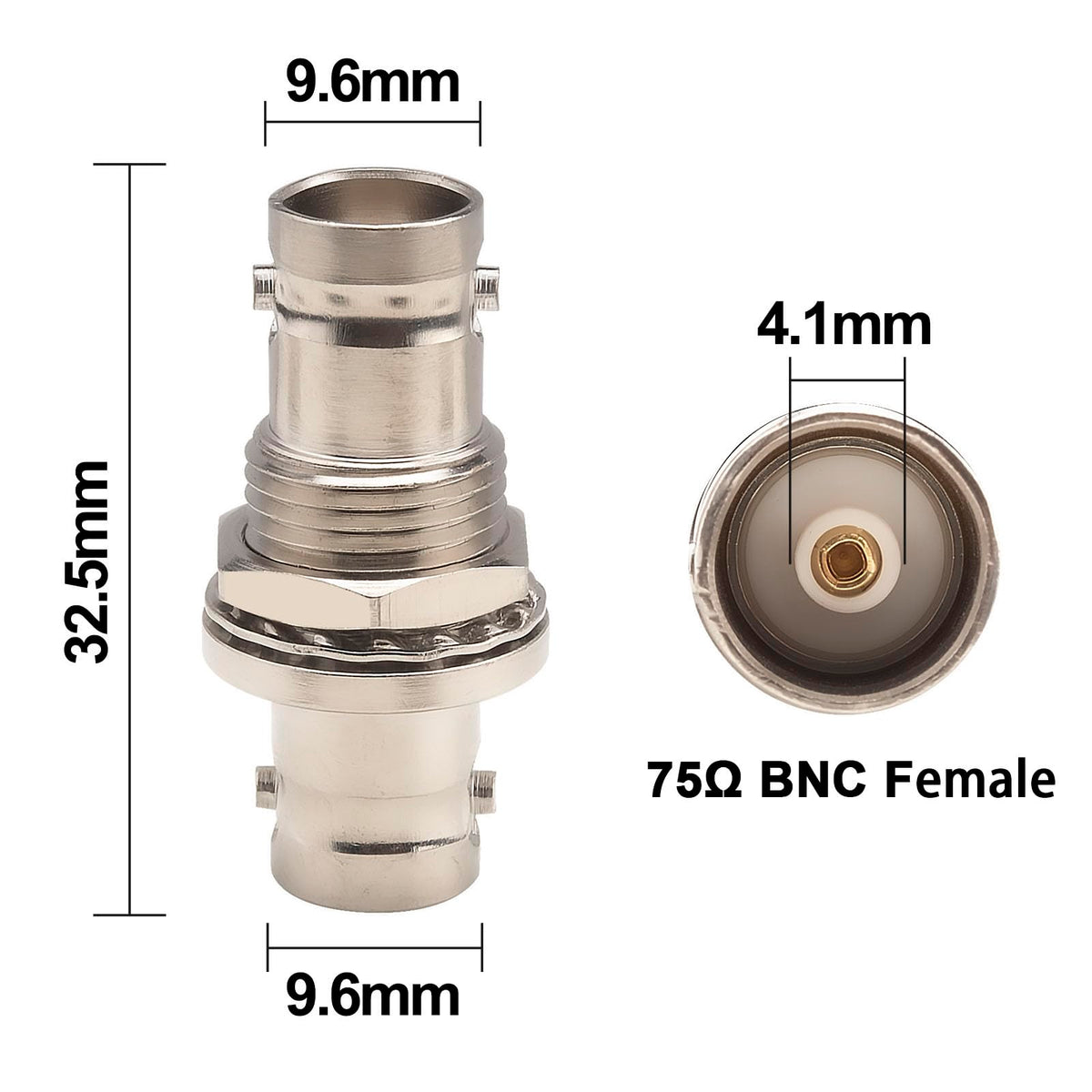 YILIANDUO BNC Female Bulkhead Coupler, 50 / 75 Ohm, 2-Pack - product image 7