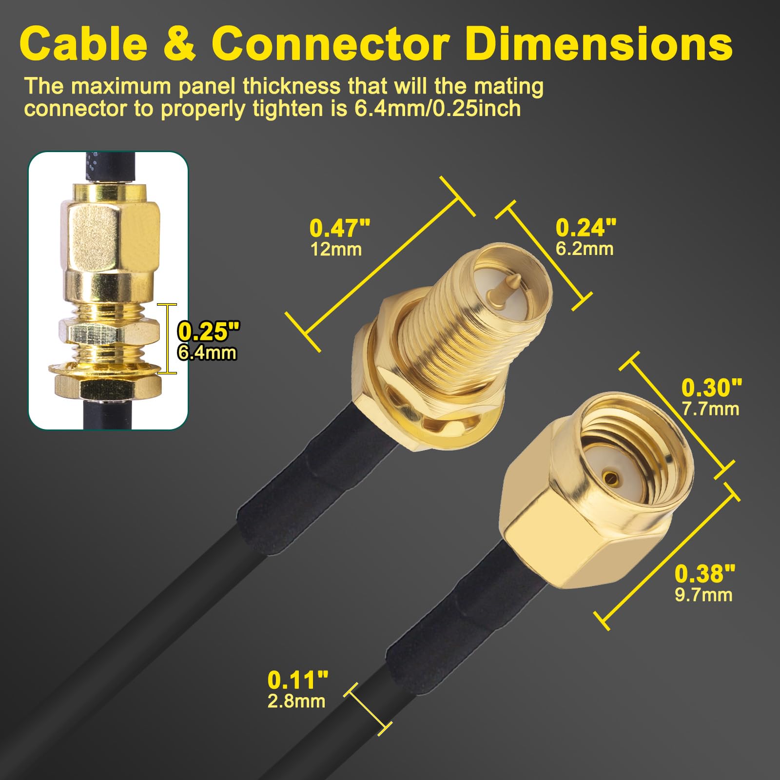 YILIANDUO RP-SMA Male to Female Bulkhead Cable 3M RG174 WiFi Antenna 2