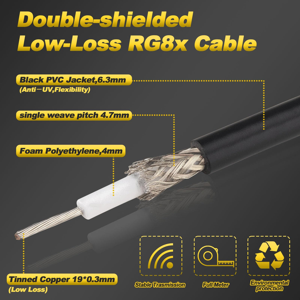 YILIANDUO SMA Male to Female Cable 2M RG8X 50Ohm WiFi Antenna 3