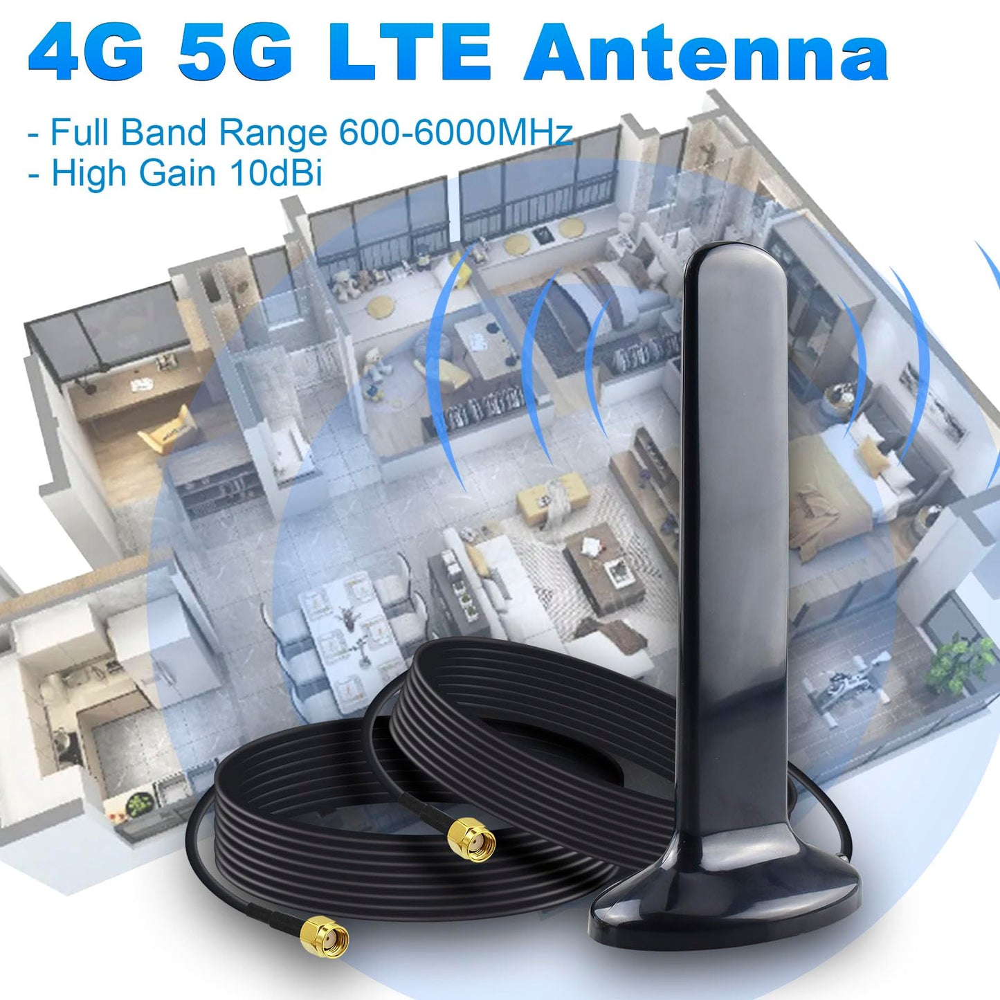 YILIANDUO 4G 5G MIMO Antenna 10dBi 600-6000MHz Dual RP-SMA + Magnet 2