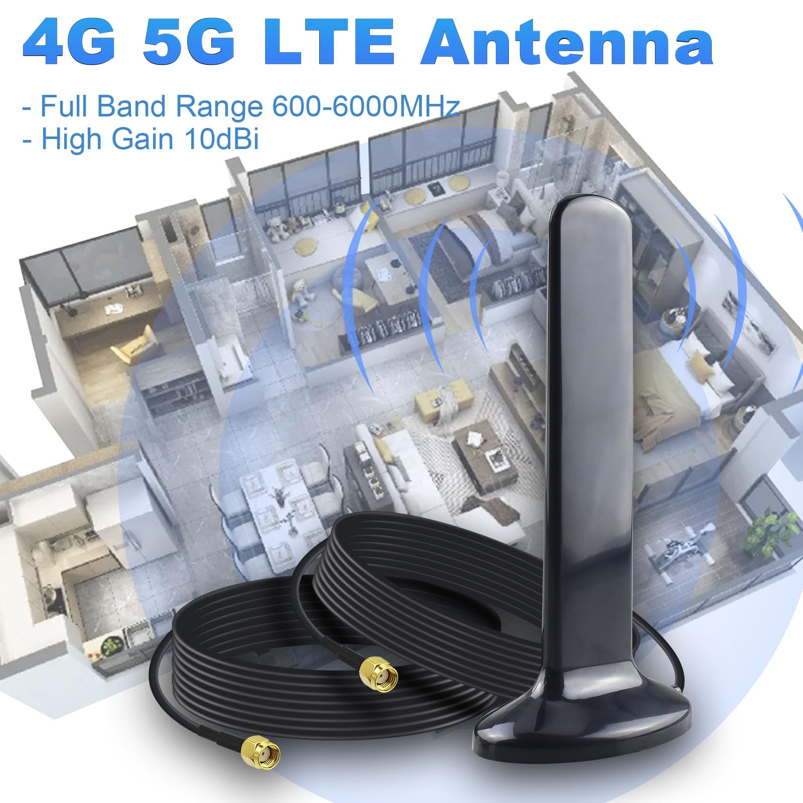 YILIANDUO 4G 5G MIMO Antenna 10dBi 600-6000MHz Dual RP-SMA + Magnet 2