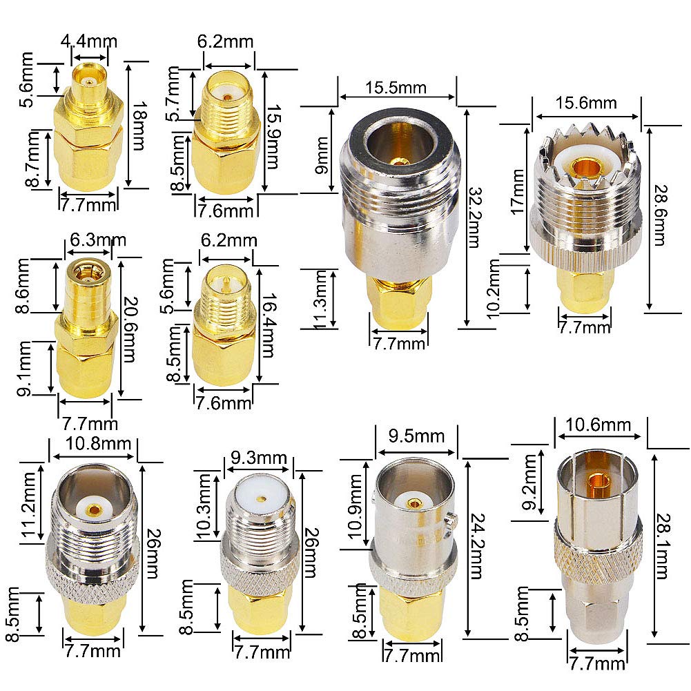 YILIANDUO SMA Male RF Adapter Kit, 10 Connector Types - product image 2