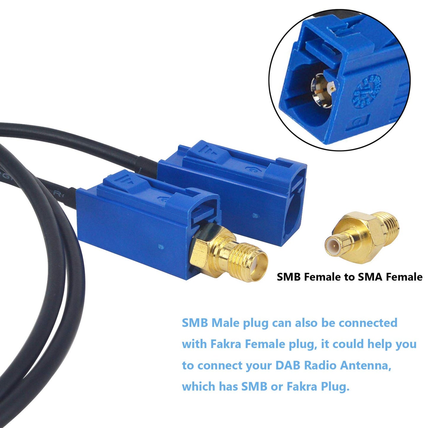 YILIANDUO Fakra C Male to 2 Fakra C Female DAB Splitter Cable RG174 3