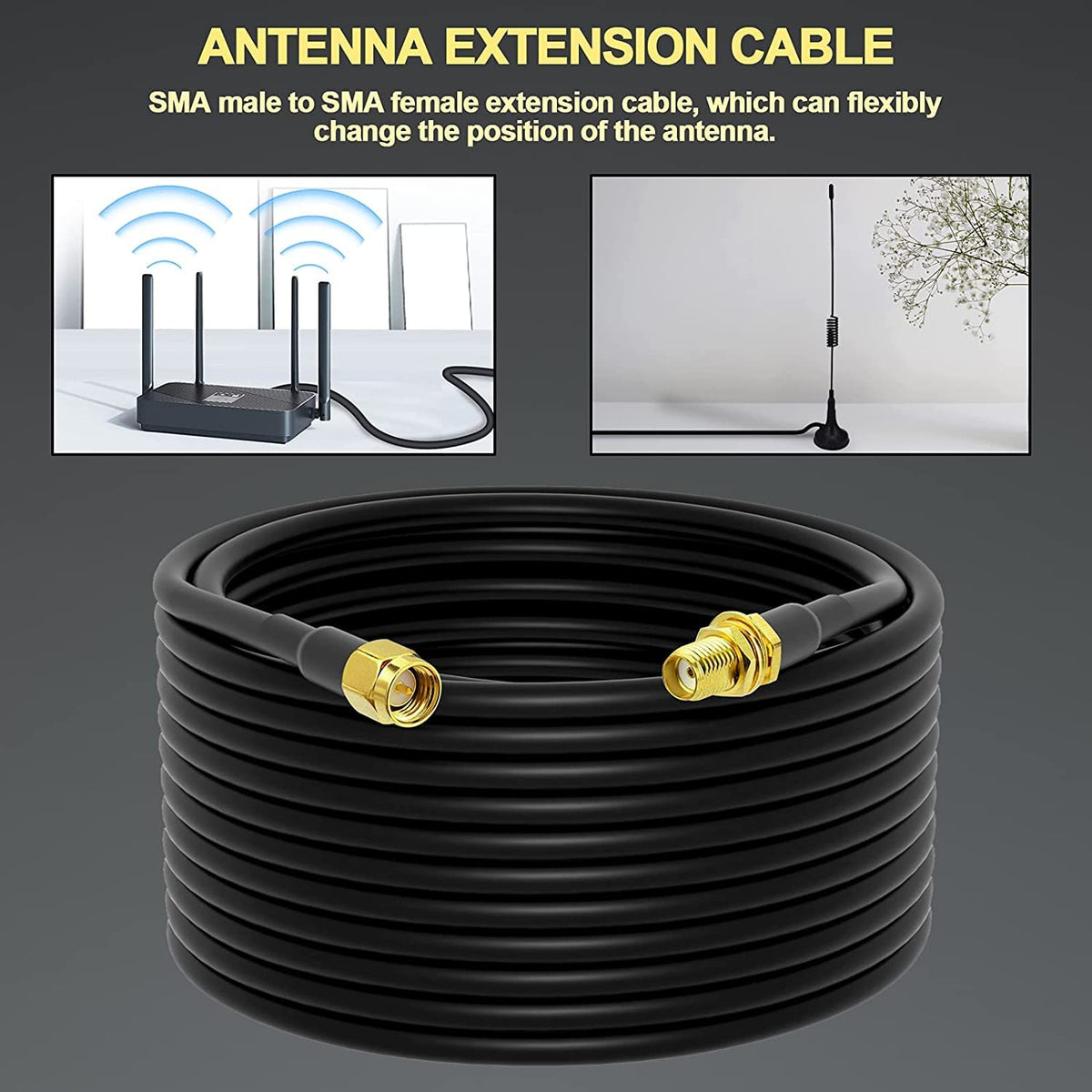 YILIANDUO SMA Male to Female RG58 Cable, 2m / 10m / 15m - product image 11
