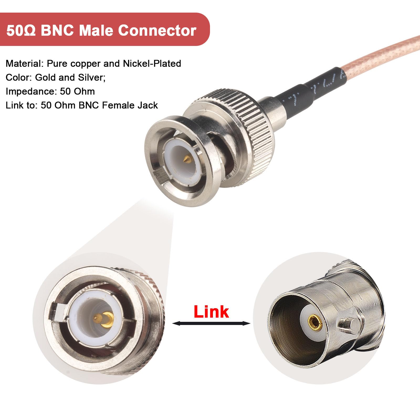 YILIANDUO BNC Male to Dual 2-Pin Test Leads RG316 50Ohm Female Pigtail 7