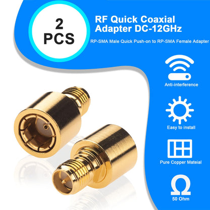 YILIANDUO RP-SMA Quick Male to Female Adapter 50Ohm DC-12GHz Pack of 2 2