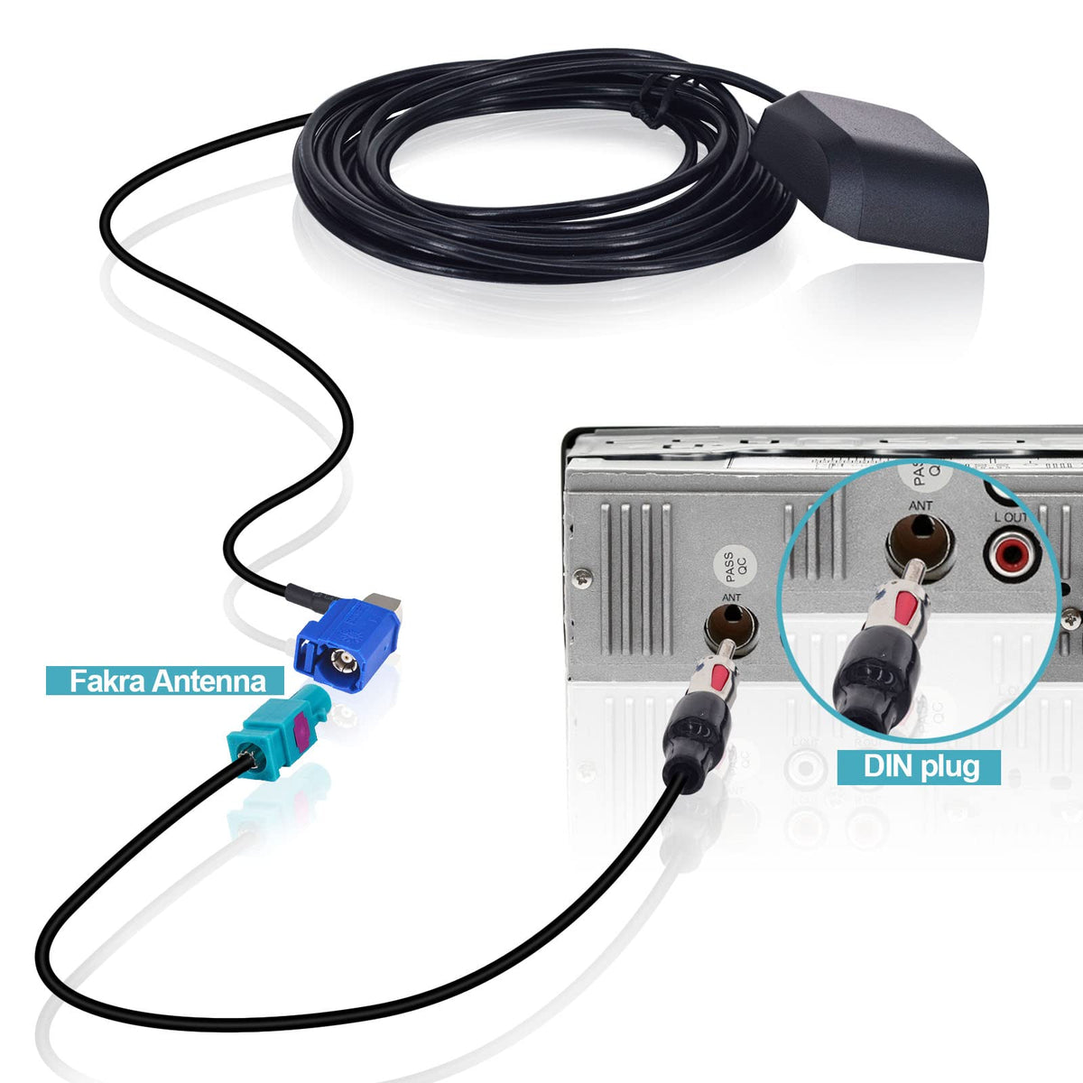 YILIANDUO Fakra Z to DIN ISO Car Radio Antenna Adapter - Fakra Z to DIN cable - 5