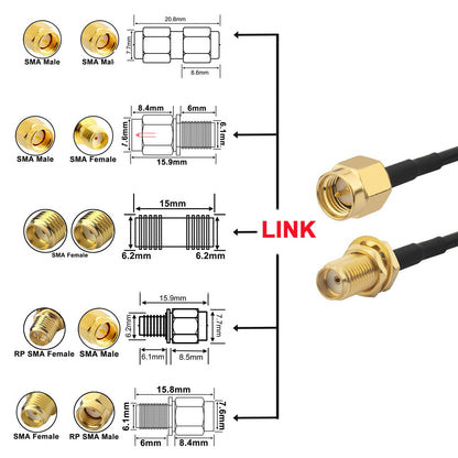YILIANDUO SMA Male to Female WiFi Cable RG174 5M + 5 Adapters 2