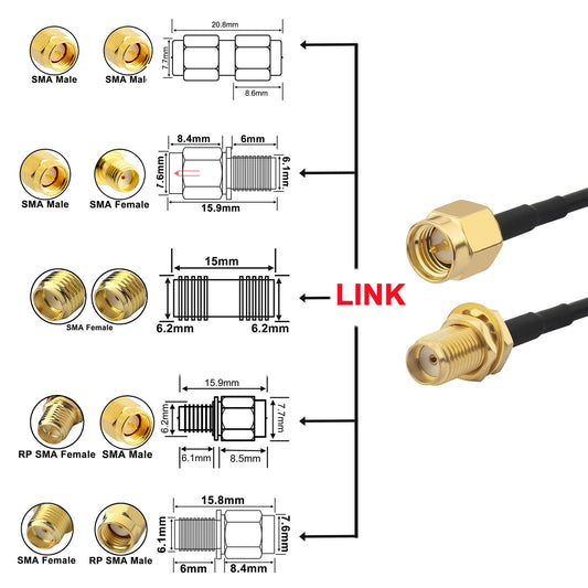 YILIANDUO SMA Male to Female WiFi Cable RG174 5M + 5 Adapters 2
