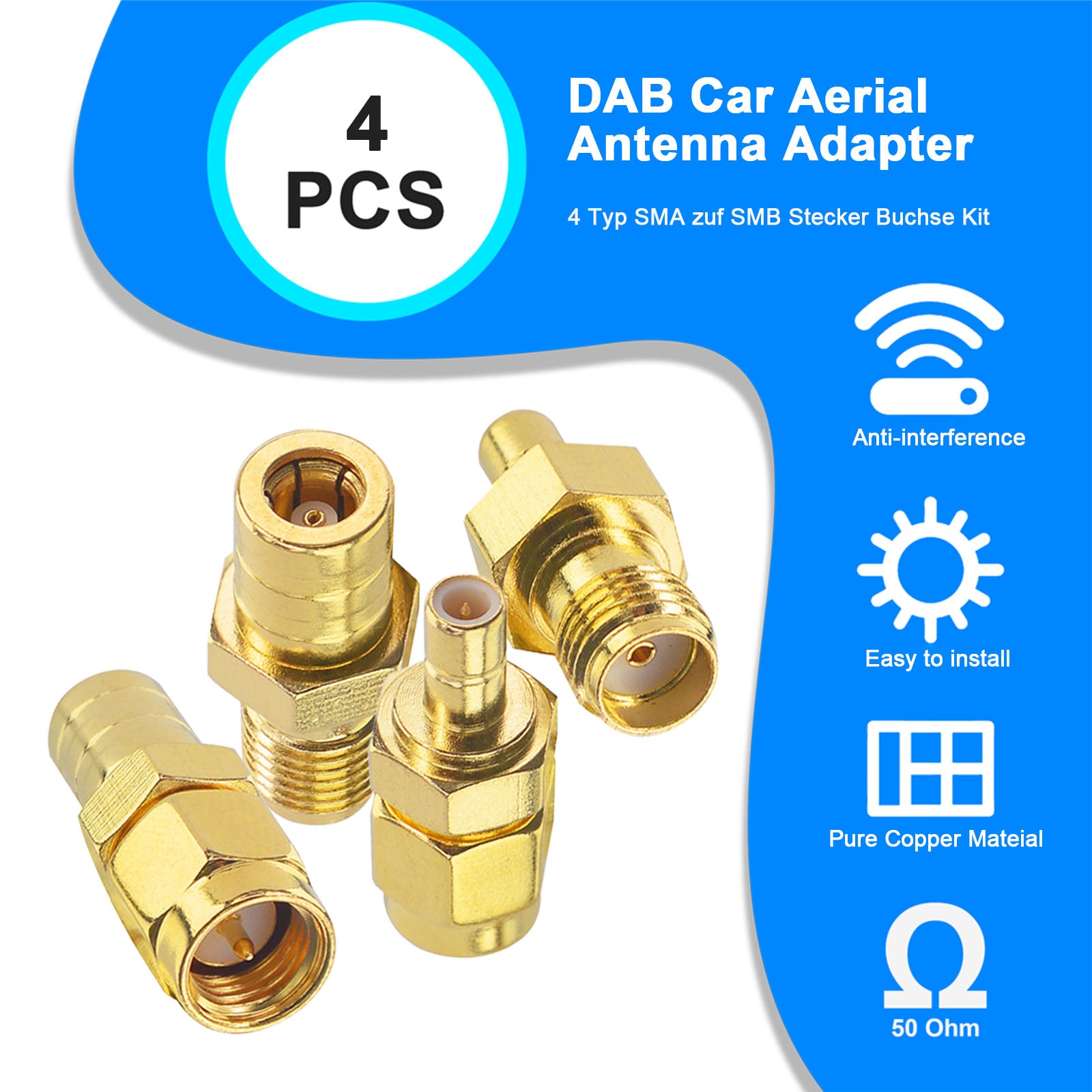 YILIANDUO 4 Type DAB Aerial Adapter SMA to SMB RF Adapter Kit SMA Adapters to SMB Connector for DAB + Car Radio Aerial JVC Alpine GPS System All in-car Auto Radio