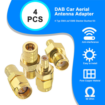 YILIANDUO 4 Type DAB Aerial Adapter SMA to SMB RF Adapter Kit SMA Adapters to SMB Connector for DAB + Car Radio Aerial JVC Alpine GPS System All in-car Auto Radio