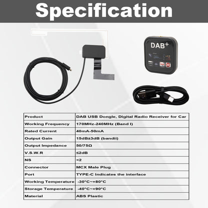 YILIANDUO Car DBA+ Digital Radio Receiver Car DAB Radio Adapter Antenna Kit USB DAB Digital Audio Transmission for Most Android Car Stereos