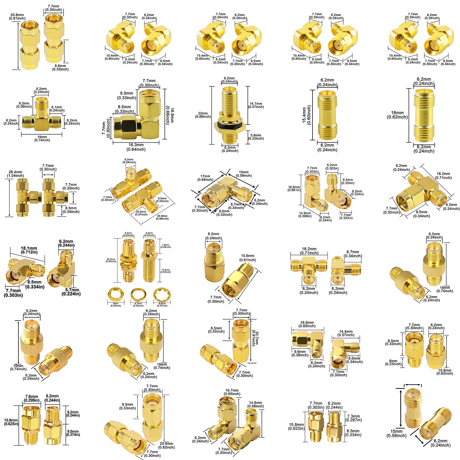 YILIANDUO SMA Antenna Adapter 30 Type Set SMA Male Female Coupler Adapter RF Coaxial Cable Connector for 2G 3G 4G LTE Antenna Router Ham Radio DAB WLAN WiFi Wireless Networks