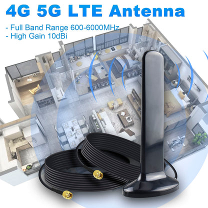 YILIANDUO 4G 5G Antenna 10dBi Outdoor WiFi Antenna Magnetic Base LTE Aerial with Dual SMA Adapter Cable + Upgraded SMA TS9 Adapters for 2G/3G/4G/5G/LTE Wireless Router NB-loT Network