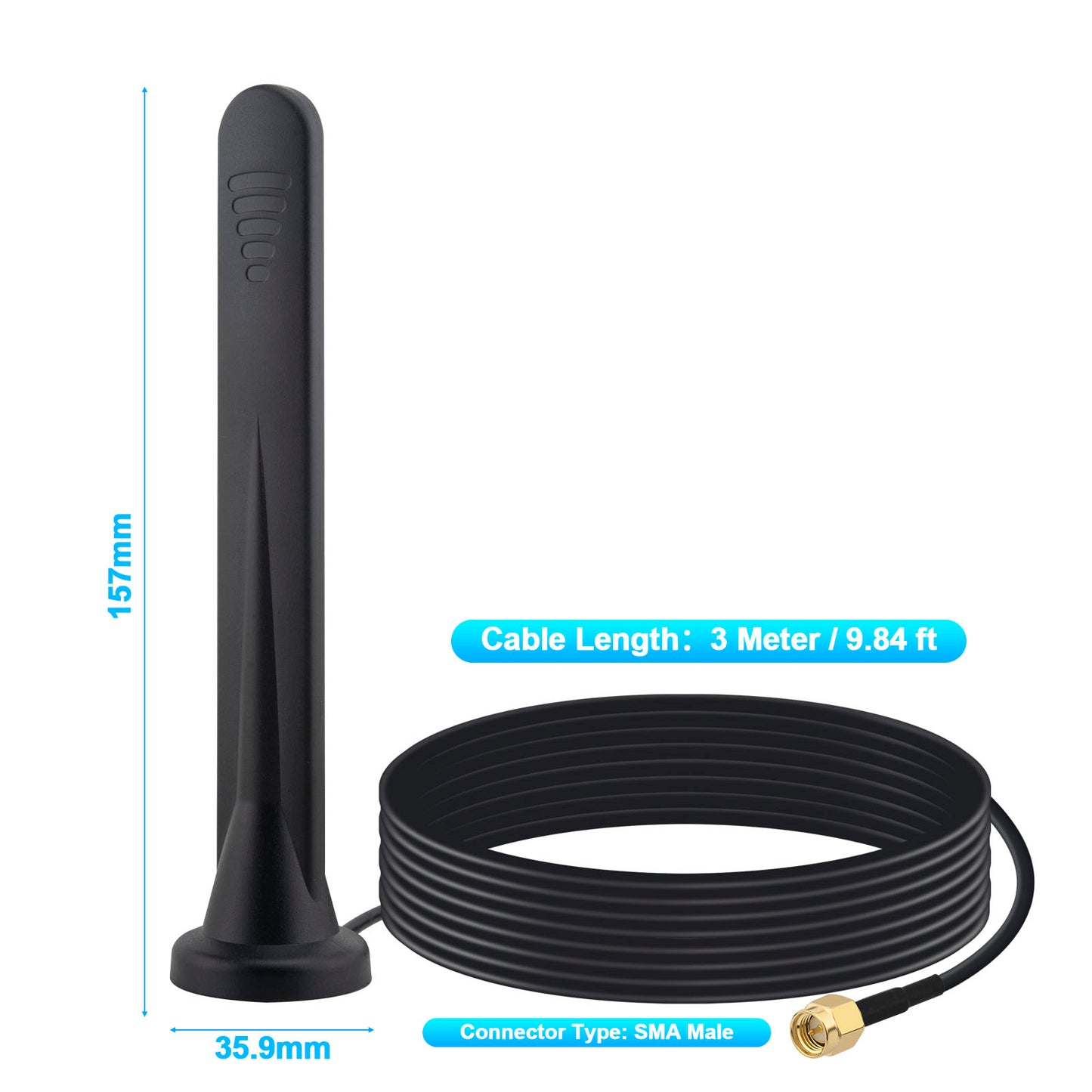 YILIANDUO 4G 5G LTE Antenna 5dBi SMA Male Magnetic Base 600-6000MHz Omni-Directional 3M RG174 Cable for Router IoT Vehicle 2-Pack