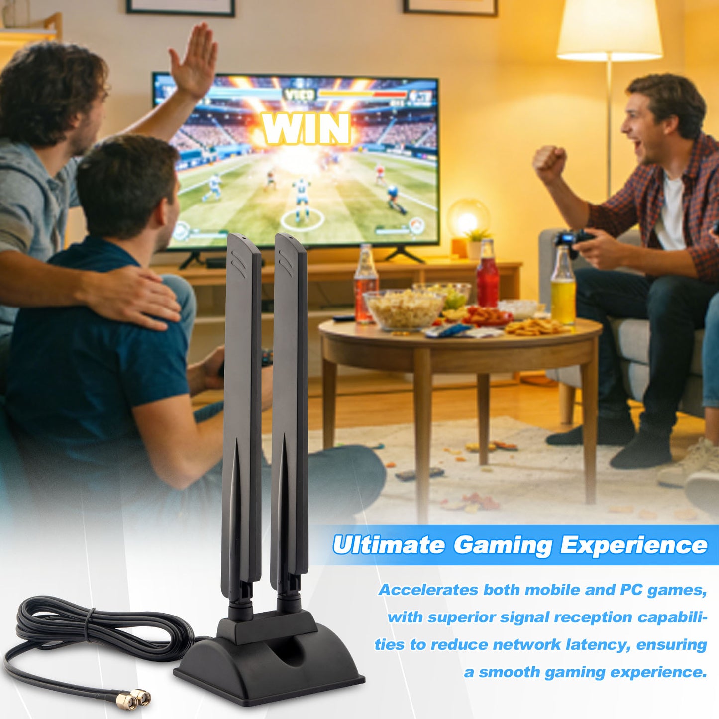 YILIANDUO WiFi 6E Tri-Band Antenna 2.4GHz 5GHz 6GHz 5dBi Omni-Directional Magnetic Base Dual RP-SMA Male 2M RG174 Cable for PC Router Bluetooth