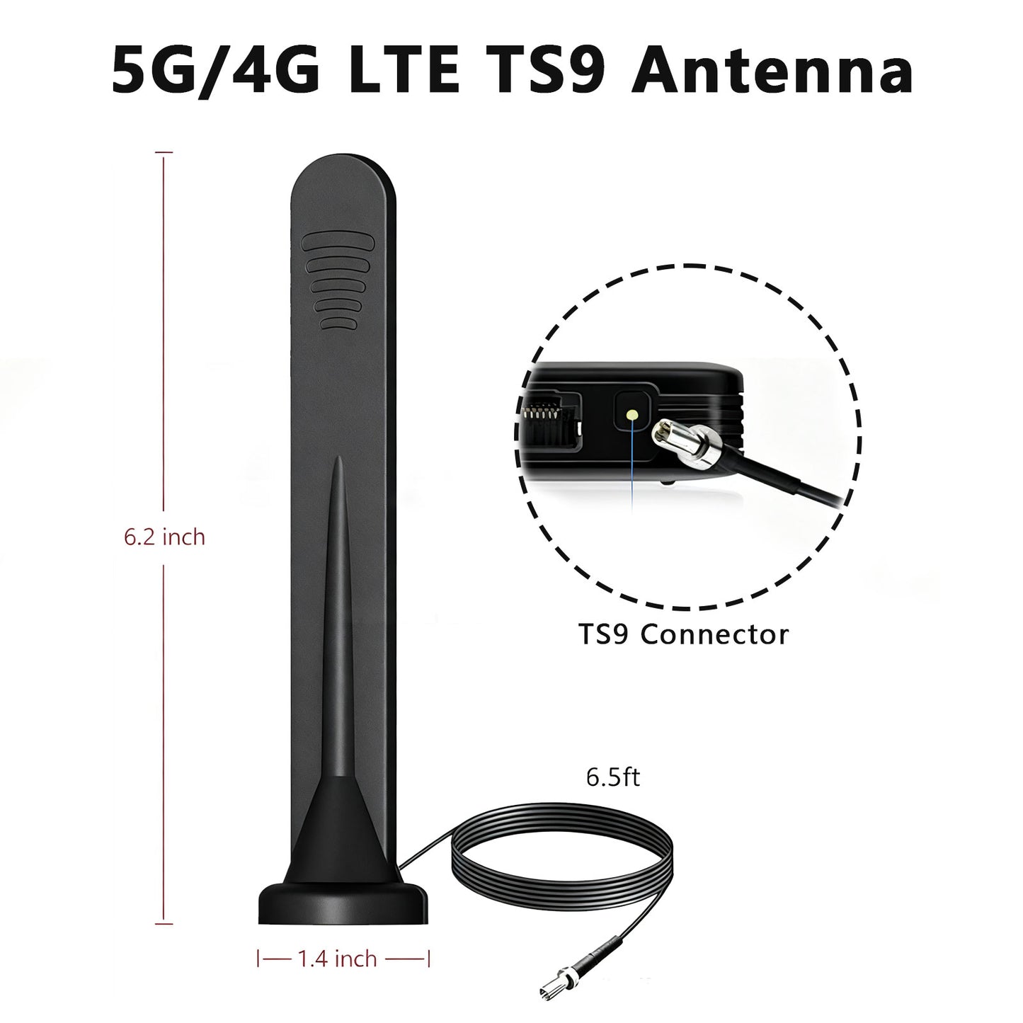 YILIANDUO 4G 5G LTE Antenna 10dBi 600-6000MHz Omnidirectional TS9 Male Magnetic Base 3M RG174 Cable for Router IoT Vehicle 2-Pack