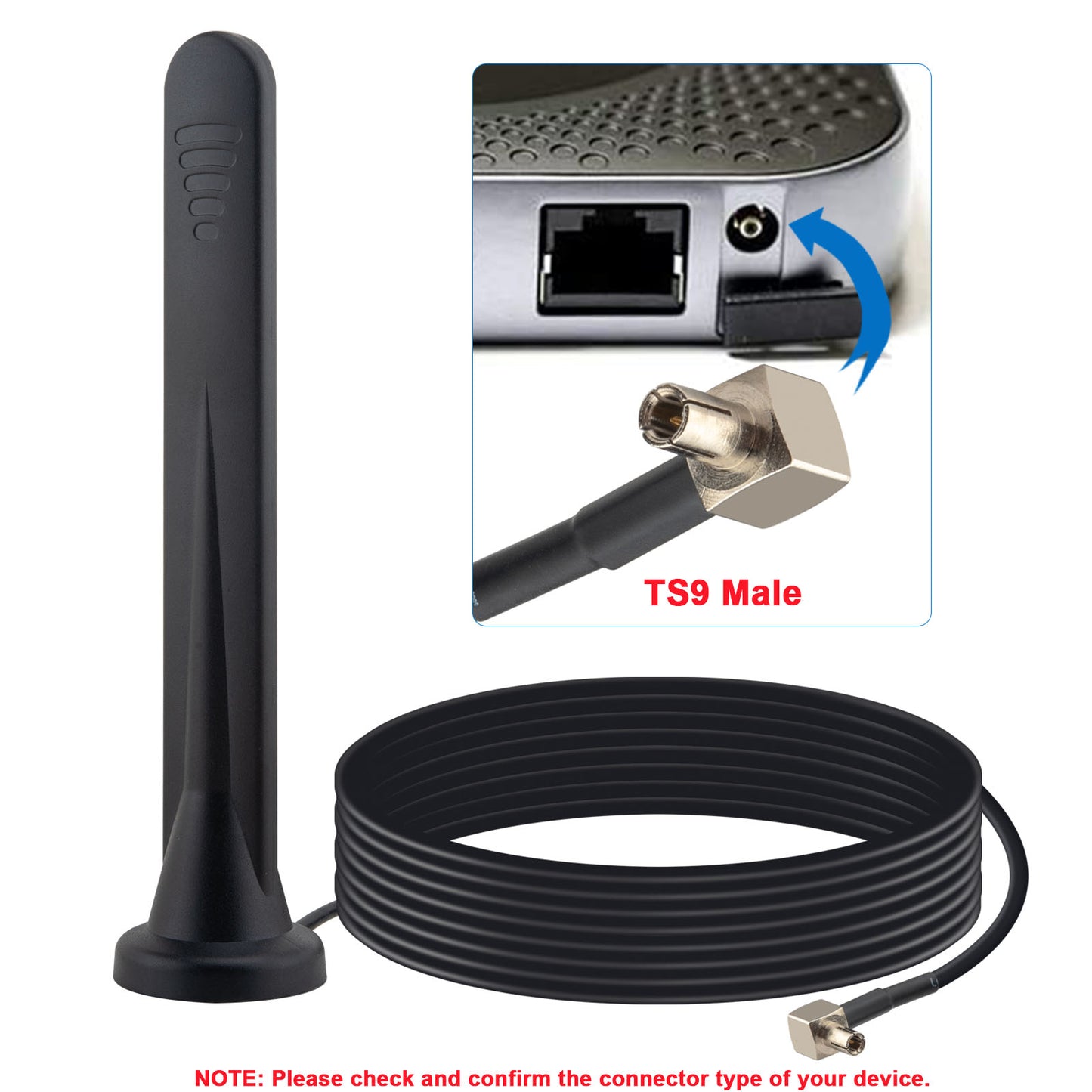 YILIANDUO 4G 5G LTE Antenna 10dBi 600-6000MHz Omnidirectional TS9 Male Magnetic Base 3M RG174 Cable for Router IoT Vehicle 2-Pack