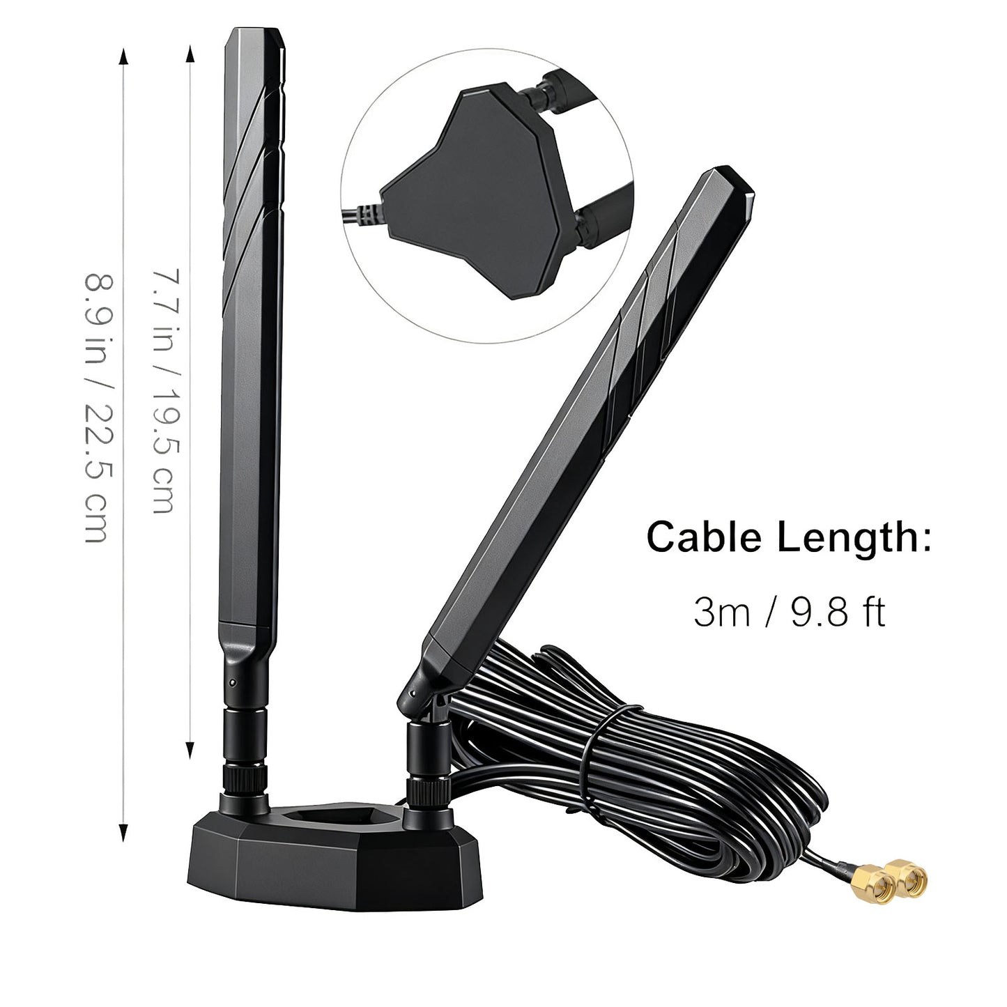 YILIANDUO 5G 4G LTE Antenna 9dBi 600-6000MHz Omni-Directional Magnetic Tri-Base Dual SMA Male 3M Cable for Router PC IoT Smart Home