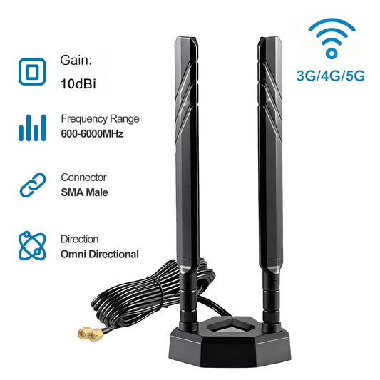 YILIANDUO 5G 4G LTE Antenna 9dBi 600-6000MHz Omni-Directional Magnetic Tri-Base Dual SMA Male 3M Cable for Router PC IoT Smart Home
