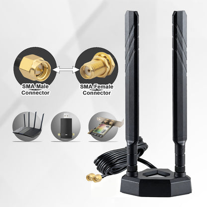 YILIANDUO 5G 4G LTE Antenna 9dBi 600-6000MHz Omni-Directional Magnetic Tri-Base Dual SMA Male 3M Cable for Router PC IoT Smart Home