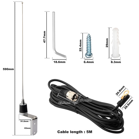YILIANDUO Dual Band VHF UHF Mobile Antenna 144/430MHz Stainless Steel L-Bracket NMO Mount PL-259 UHF Male 5M RG58 Cable for Ham Radio Car