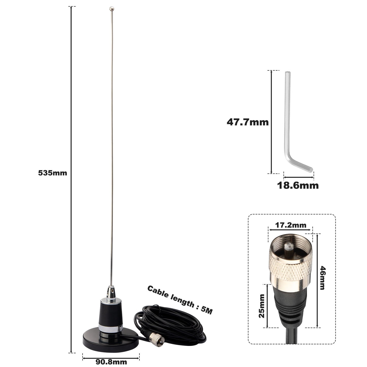 YILIANDUO Dual Band VHF UHF Mobile Antenna 144/430MHz NMO Magnetic Base PL-259 UHF Male Connector 5M RG58 Cable for Ham Radio Car Truck Transceiver