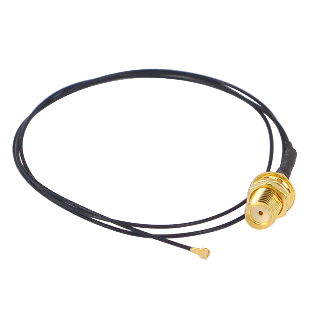Coiled SMA female bulkhead pigtail cable with a miniature right-angle connector