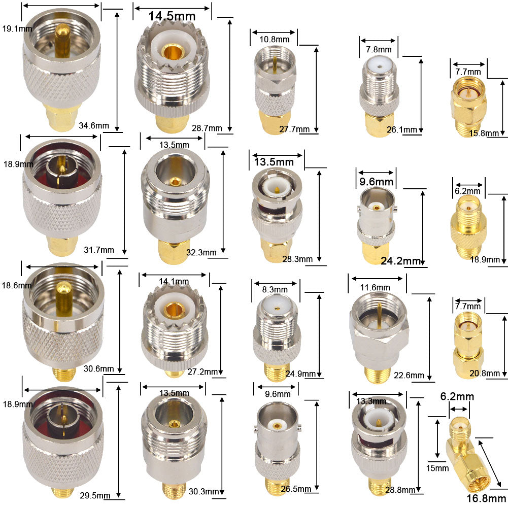 YILIANDUO SMA Adapter Set 20 Type Universal RF Adapter Kit with SMA,UHF, BNC, N-type, F-typ Connector Male to Female Coax Adapters Converter for WiFi Antenna/FPV Drone/Extension Cable
