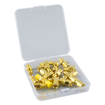 SMA and RP-SMA Adapter Kit, Straight / Angled / T, 50Ω, 15 Pieces with Box