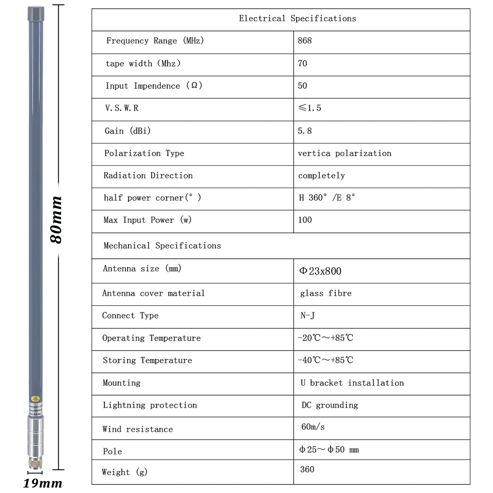YILIANDUO 868MHz LoRa Antenna 5.8dBi Outdoor Fiberglass Aerial Weatherproof N-type Male FRP Antenna with N type Extension Cable 5M for HNT Helium Hotspot Miner LoraWan Gateway Bobcat Devices