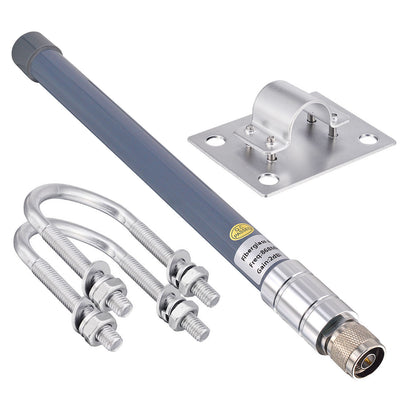 Gray fiberglass LoRa antenna with N-male connector, wall bracket and two U-bolt mounting clamps
