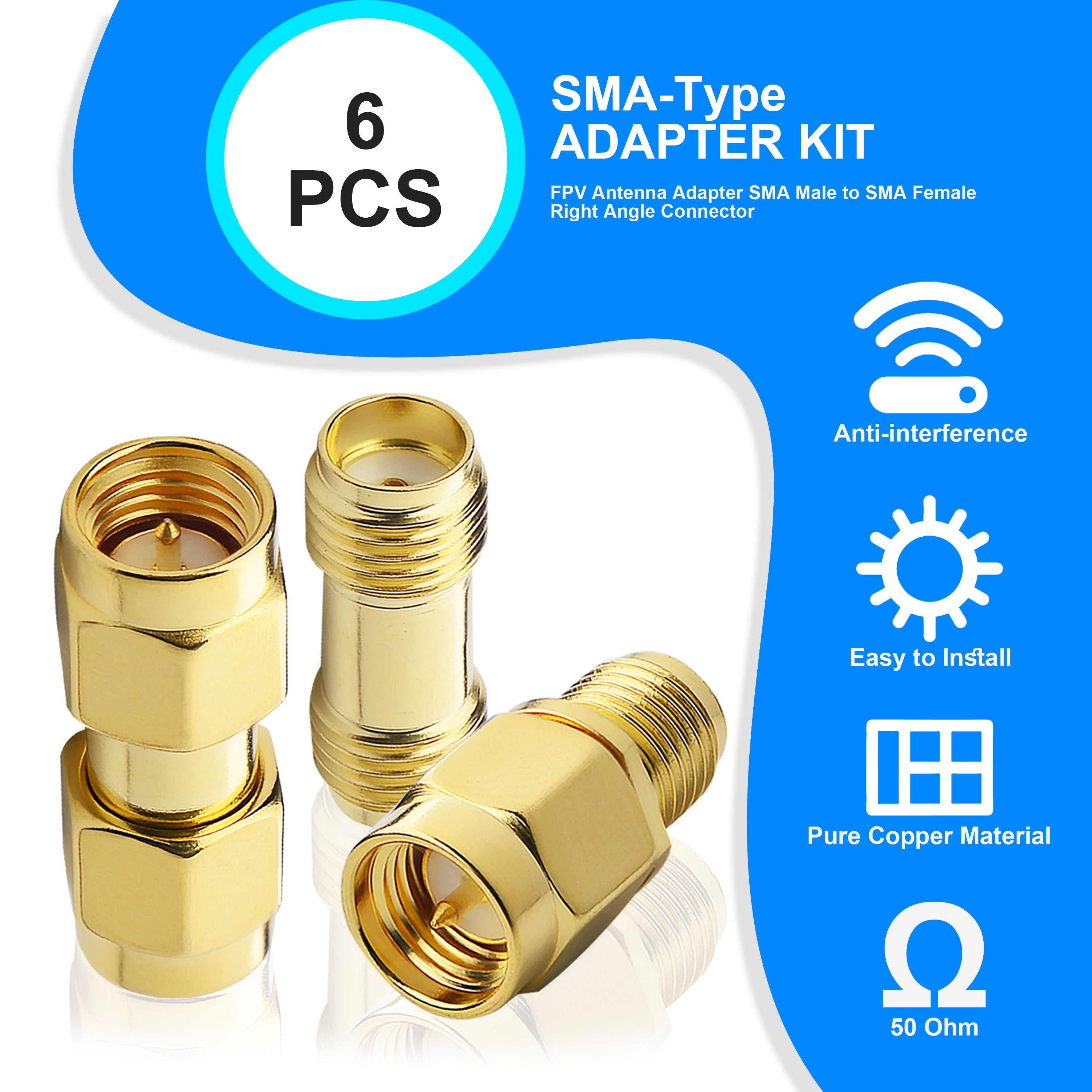 YILIANDUO 6 Type Set SMA Adapter Kit SMA Connector Male to Female Straight Gold-Plated Coax RF Adapter Connector kit