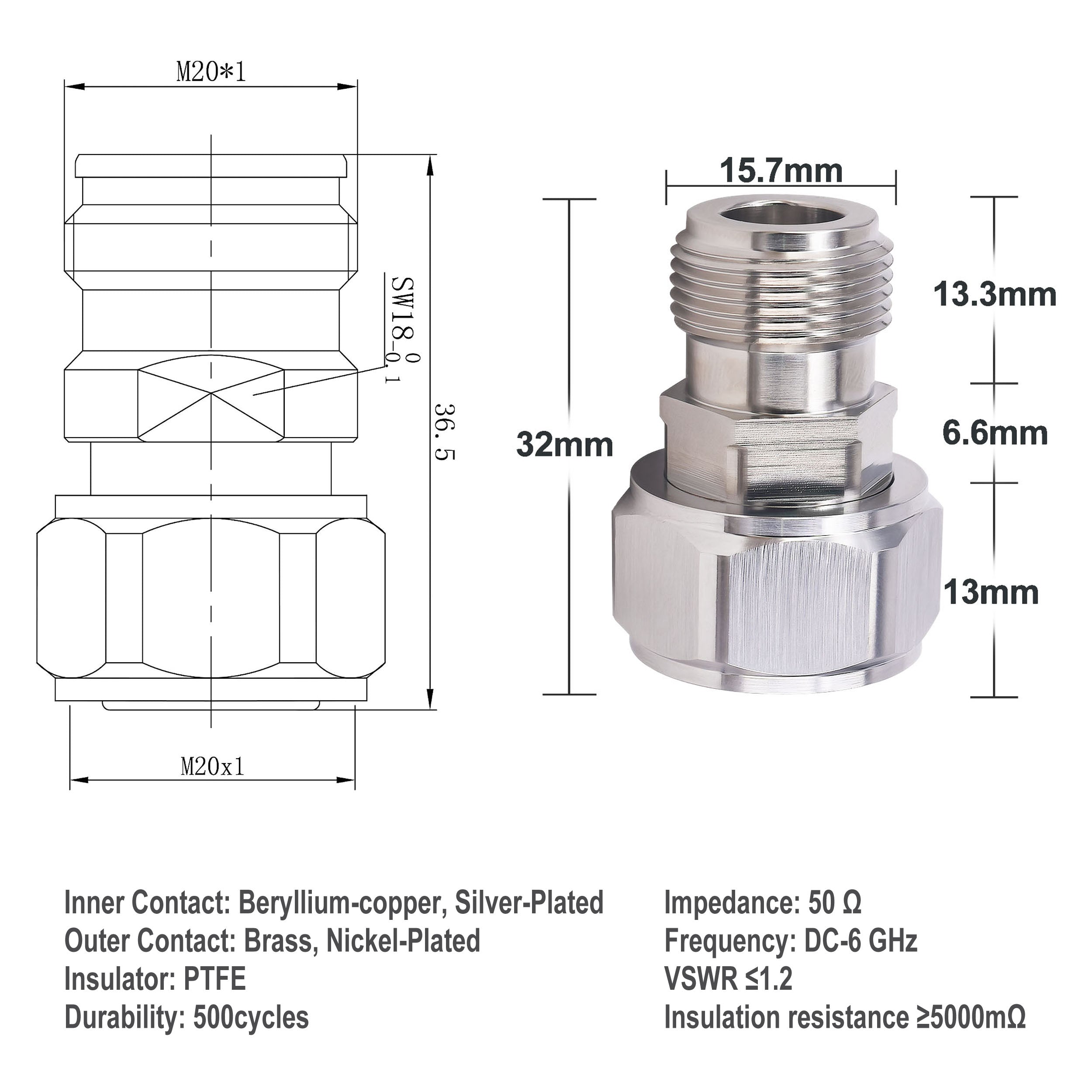 YILAINDUO 4.3/10 Mini DIN Connector Coaxial 4.3-10 Mini DIN to N-type Connector RF Straight Adapter Low PIM Adaptor Converter